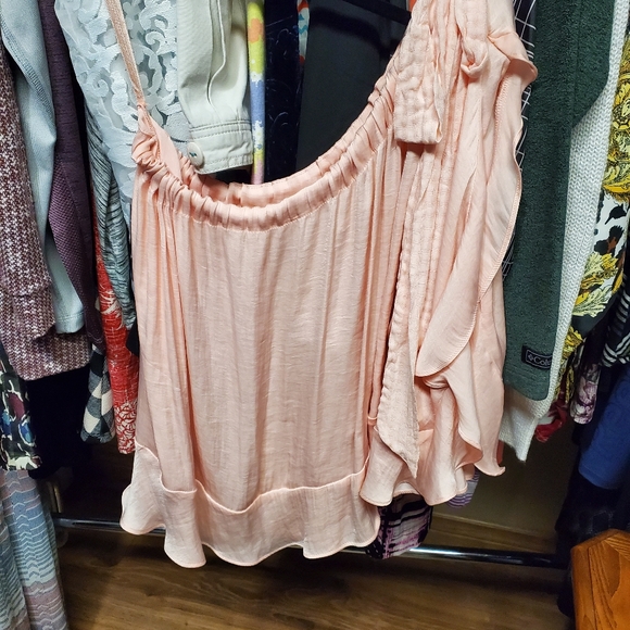 Free People one shoulder satiny ruffled blouse - Picture 1 of 8